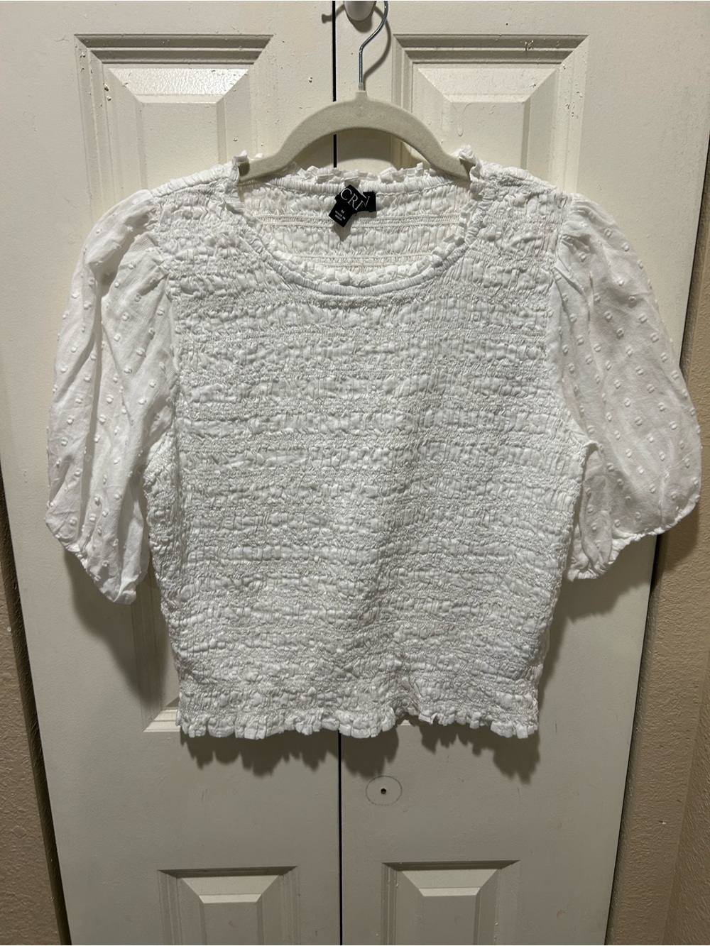 J.Crew Puff Sleeve Textured Voile Smocked Top White , Medium - Picture 4 of 7